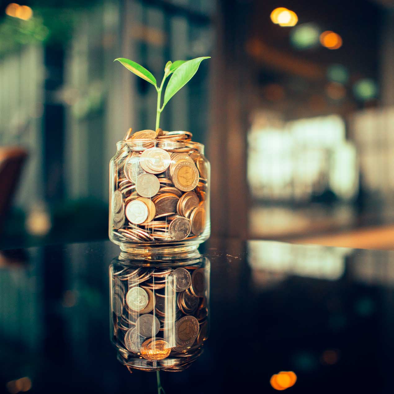 Coins in a savings jar